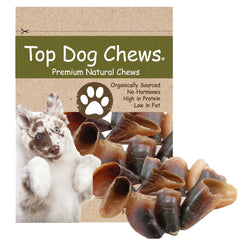 Top Dog Chews cow hooves pack shot showing a natural, long-lasting chew for dogs.