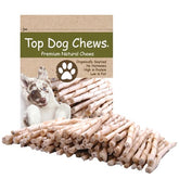 Top Dog Chews pack of 100 rawhide twists supports healthy chewing routines.