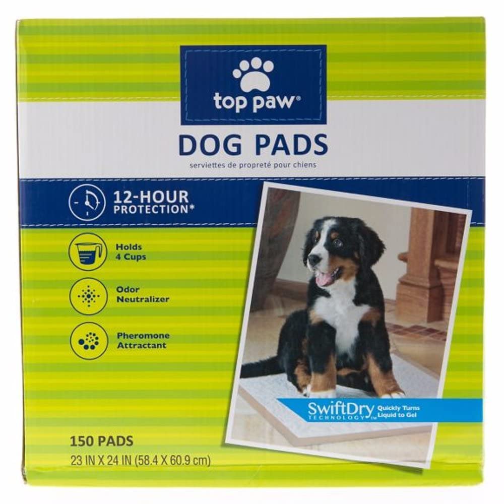 Top Paw dog pads 150-count pack for indoor use and potty training.
