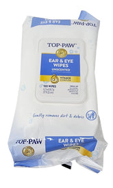 TOP PAW ear and eye wipes packaging for dogs, 100-count, easy to store.