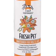 Top Performance Fresh Pet Conditioner brush scene highlighting reduced tangles and easier grooming.