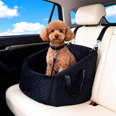 TOPOmerice elevated dog booster seat in velvet fabric for secure travel.