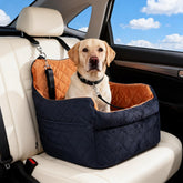 TOPOmerice elevated dog car seat with luxurious Dutch suede leather for a comfy ride.