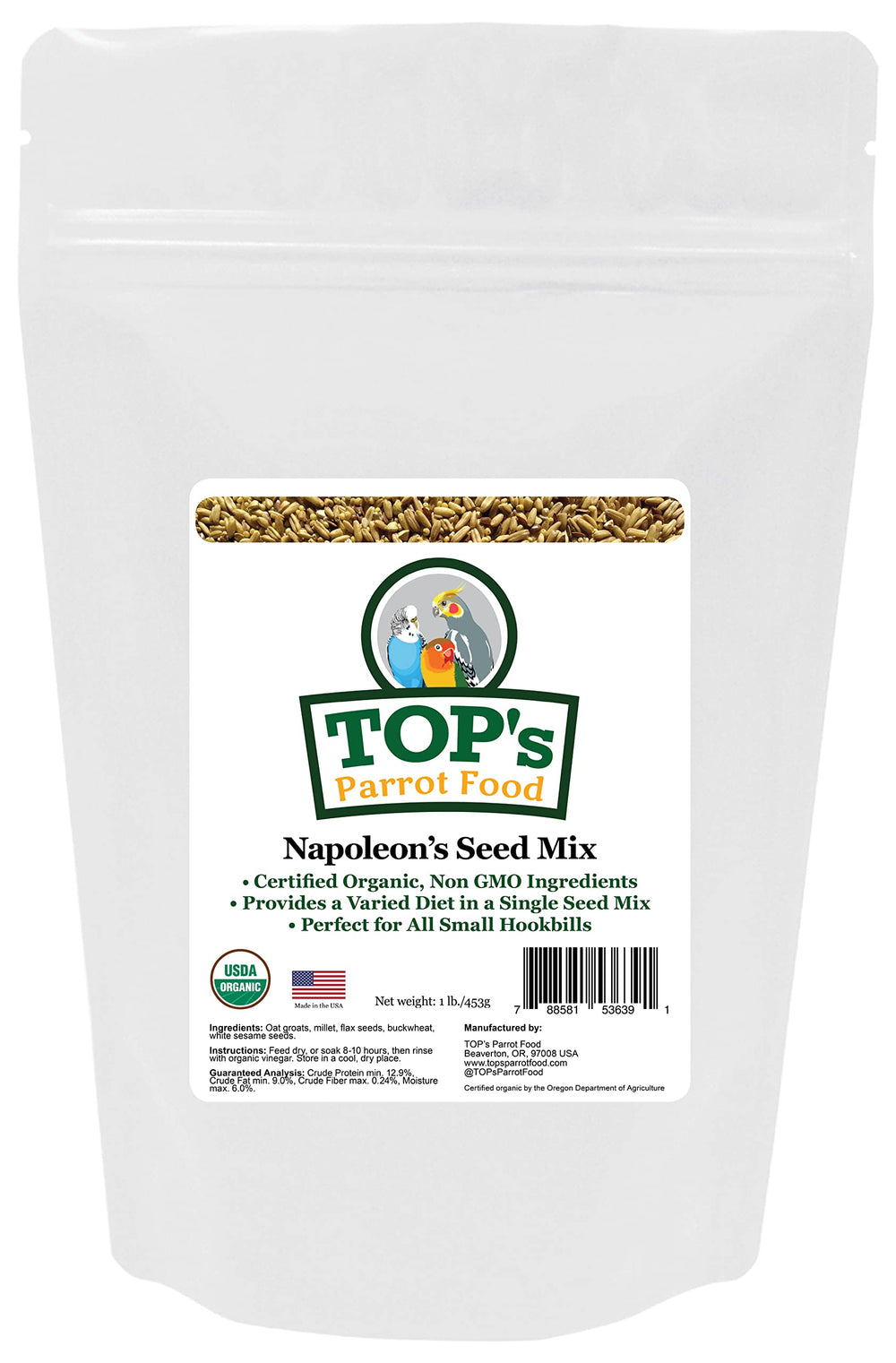 TOP's Napoleon's Seed Mix packaging shows freshness and convenience for storage