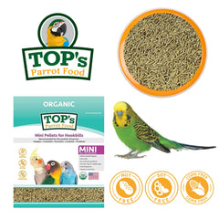TOP's Mini Pellets bag highlights USDA Organic certification and natural ingredients.