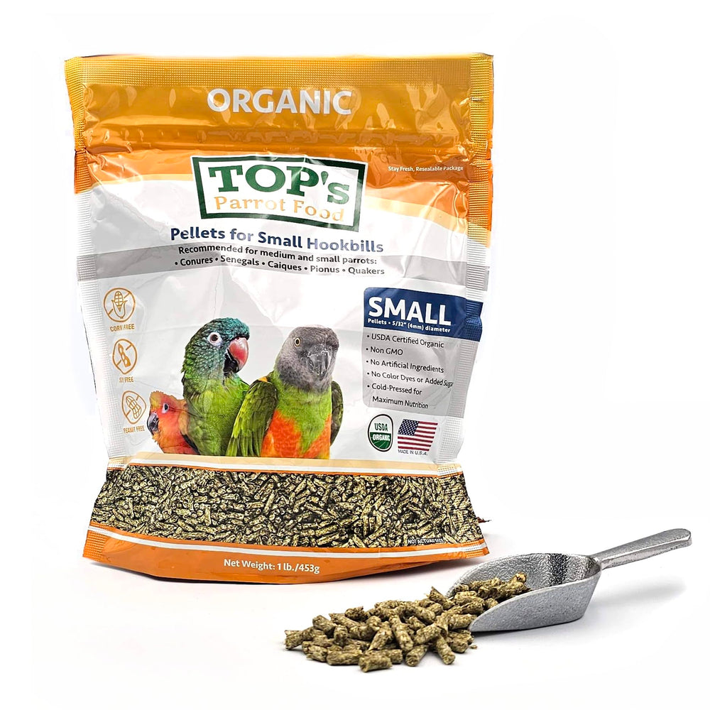 TOP's Parrot Food pellets for small hookbills support balanced daily nutrition.