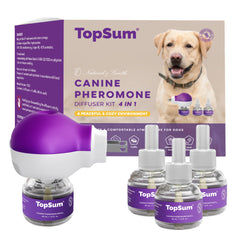 TopSum Calming Diffuser plugged in with purple glow for a soothing dog-safe home.