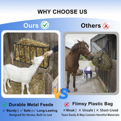 Topyznsup hay feeder open design allows easy access for animals.