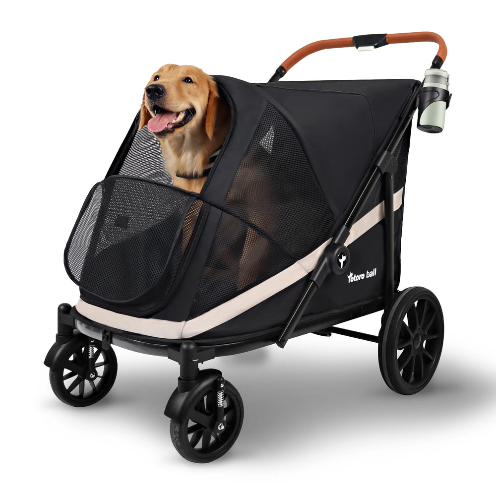 Totoro Ball dog stroller front view with breathable mesh for ventilation.