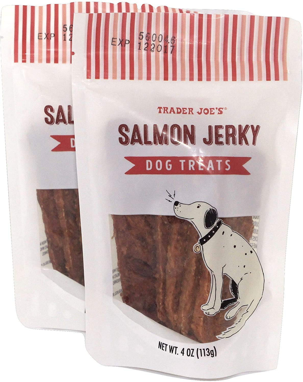 Trader Joe's salmon jerky dog treats two-pack great for training rewards.