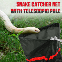 Trakem snake catcher net with drawstring seal helps secure snakes.