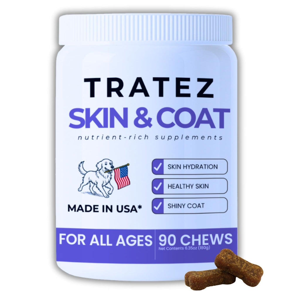TRATEZ Skin and Coat soft chews bottle supports healthy coat.