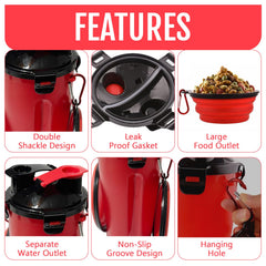 Traveling Tots 2-in-1 pet bottle outdoors, keeps food and water separate.