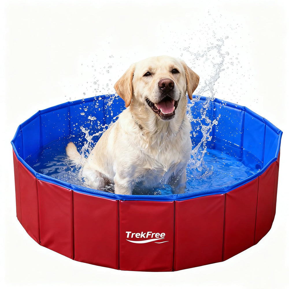TrekFree foldable pet pool 47-inch diameter ready for backyard cooling.
