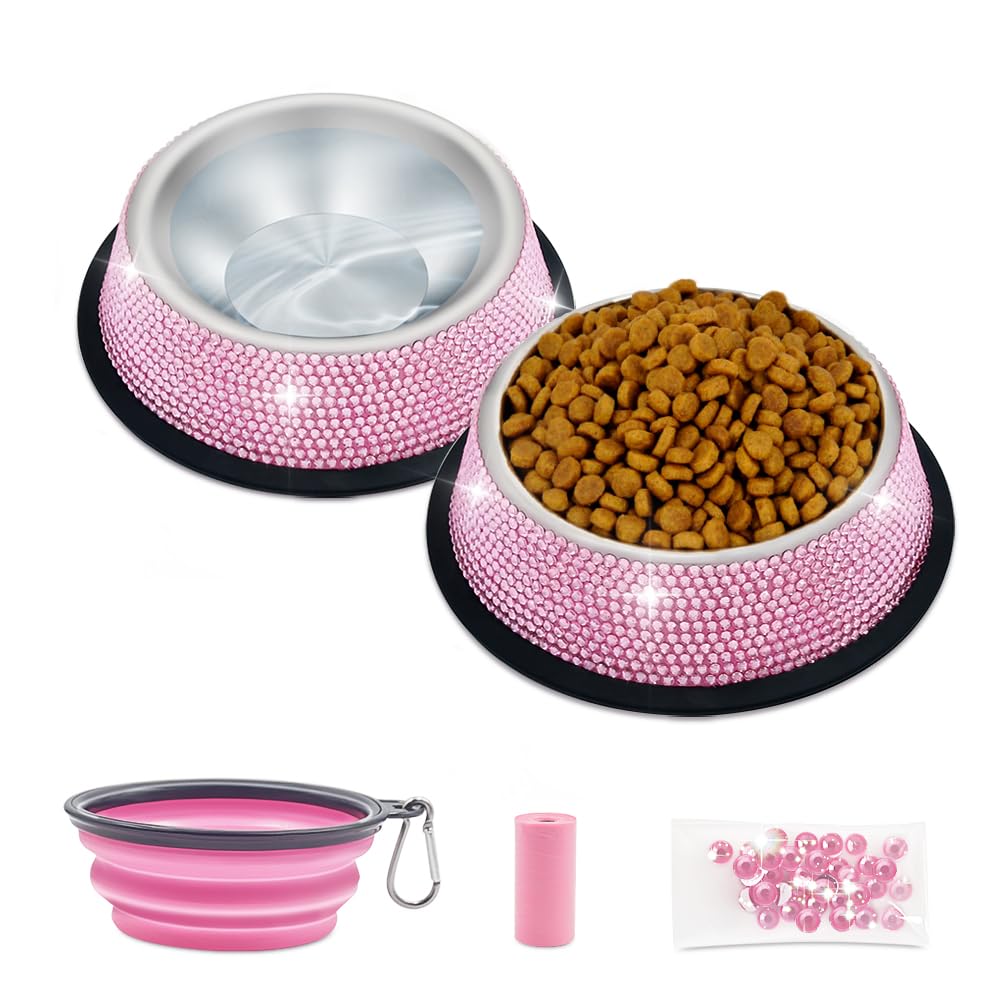 Triumilynn rhinestone cat bowl pink sparkle for small pets
