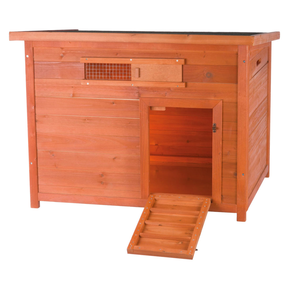 TRIXIE Natura duck coop wooden house brown provides safe shelter for up to four lightweight ducks.