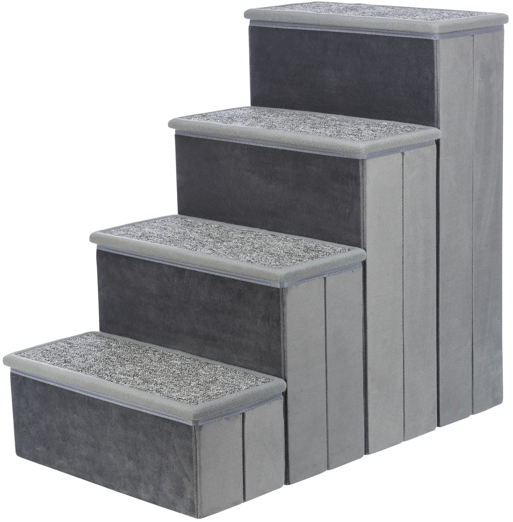 TRIXIE Velour 4-step foldable gray dog stairs ideal for bed access.