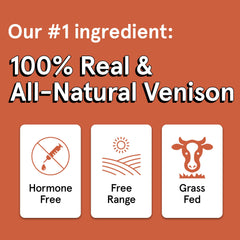 TRMC venison dog treats air-dried to preserve flavor and nutrients.