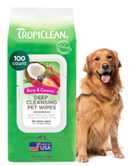 TropiClean Deep Cleaning Pet Wipes clean the face and paws for a fresh feel.