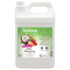 TropiClean Deodorizing Dog Shampoo bottle pour creates easy lather for a quick refreshing bath