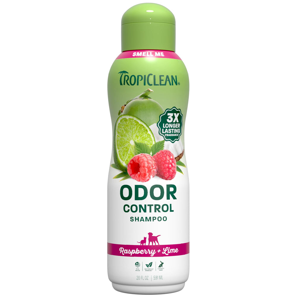 TropiClean deodorizing dog shampoo bottle cleanses and refreshes fur