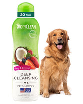 TropiClean deodorizing shampoo bottle with berry scent for pets