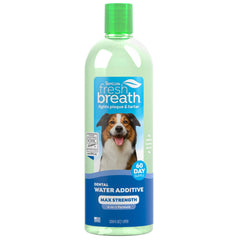 TropiClean Fresh Breath Advanced whitening bottle highlights the 3D MICROGUARD technology.