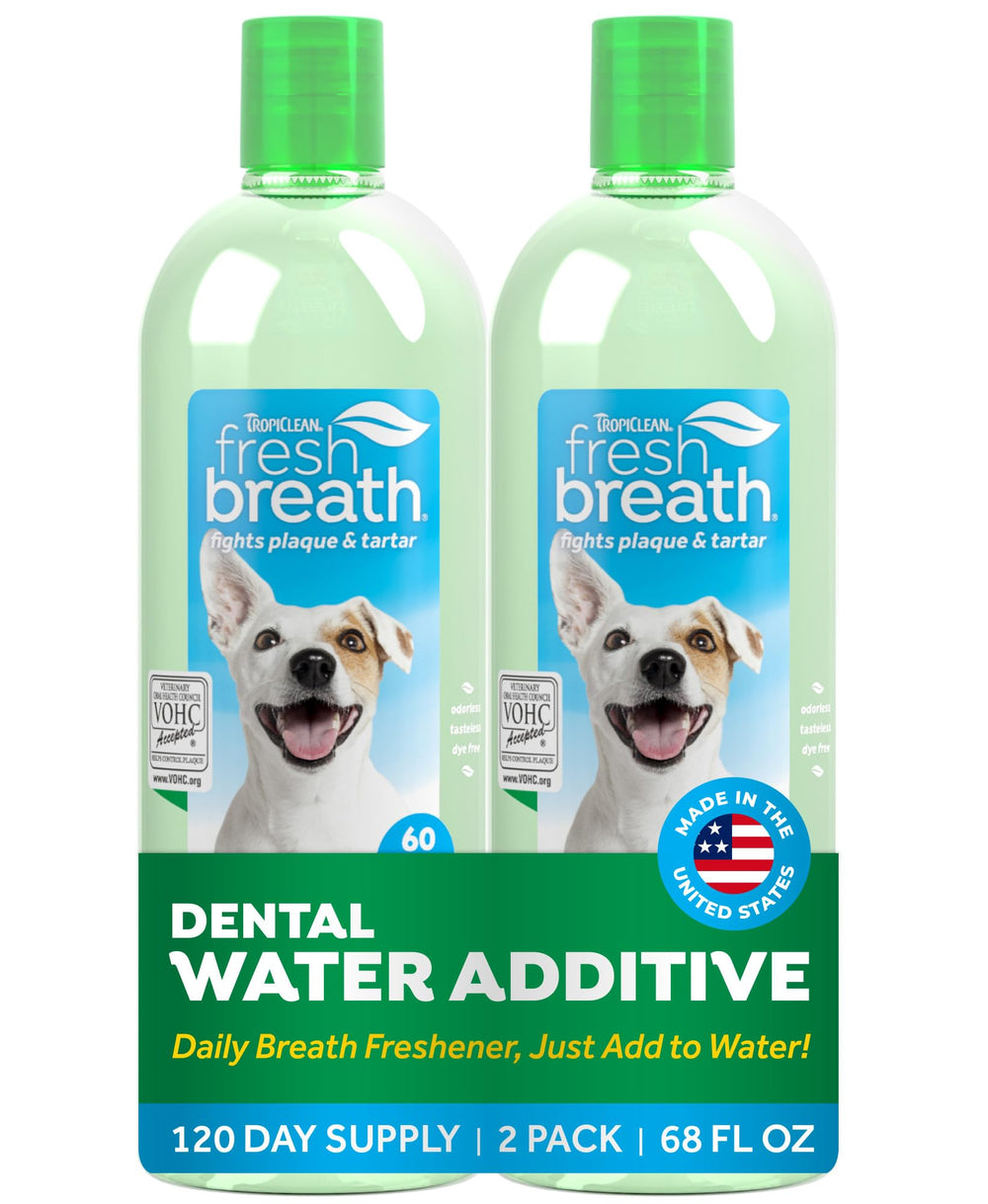 TropiClean Fresh Breath Water Additive bottle front for dogs improving breath