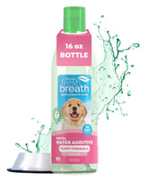 TropiClean Fresh Breath Water Additive bottle pour for easy dosing and fresh breath