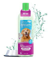 TropiClean Fresh Breath Water Additive bottle pour supports breath freshness for dogs