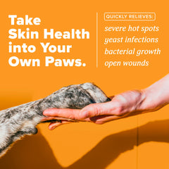 Close-up of a dog hot spot being treated with TropiClean HomeVet.