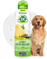 TropiClean Itch Relief Shampoo bottle shows lasting pineapple scent