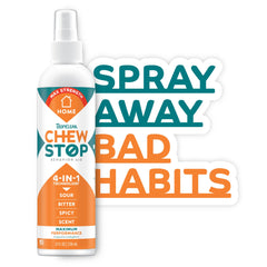 TropiClean No Chew Spray bottle close-up to deter chewing on furniture.