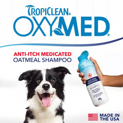 TropiClean OxyMed shampoo foaming lather enables easy application for pets.