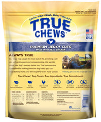 True Chews Jerky Cuts chicken ingredient panel highlights no corn, wheat, or soy.