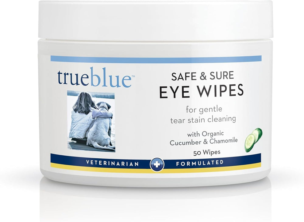 TrueBlue cucumber chamomile eye wipes pack cleans tear stains around the eyes