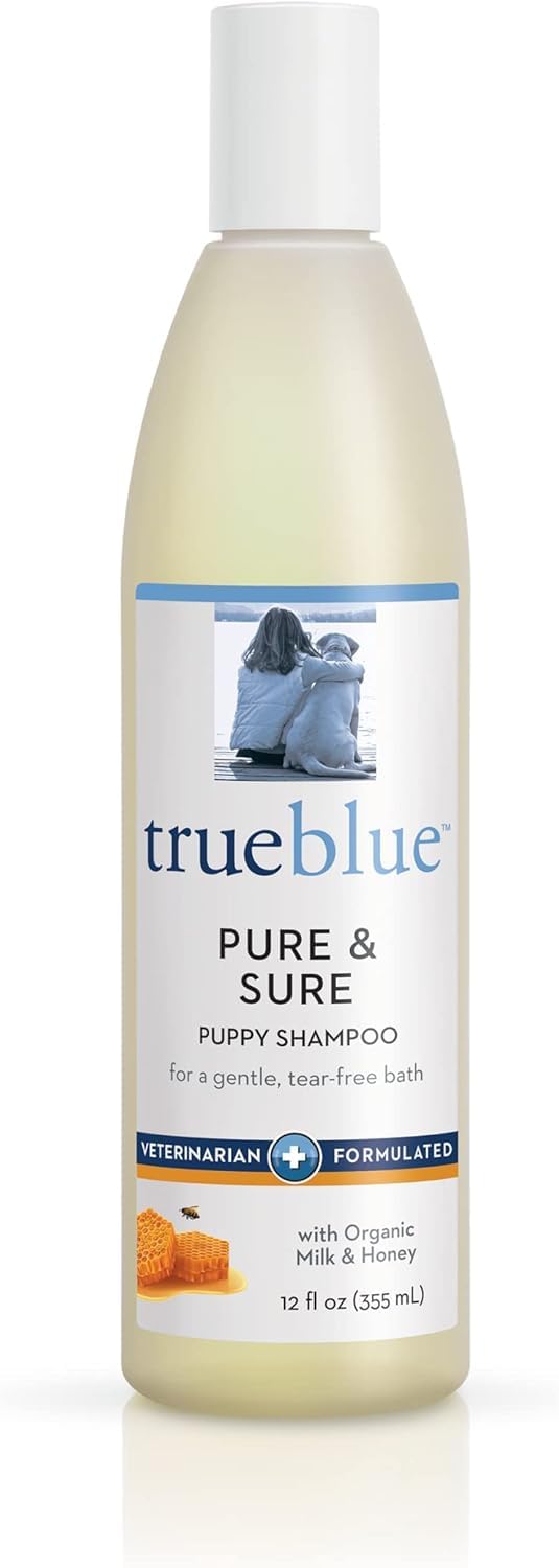 TrueBlue Pure & Sure Puppy Shampoo bottle showing tearless cleansing for delicate puppies.