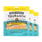 TRURANCH collagen chips dog treat pack featuring three bags for dogs.