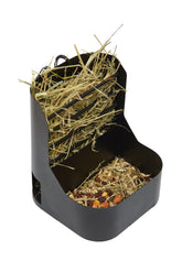 Trustic hay and food feeder front view shows sturdy metal construction for small pets.