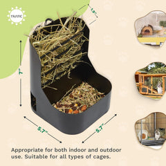 Two-compartment design close-up demonstrates hay and pellets separation.