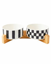 TRUVIC ceramic dog bowl with checkerboard pattern for easy food and water distinction.