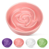 TRUVIC pink ceramic slow feeder dog bowl slows meals for small dogs.