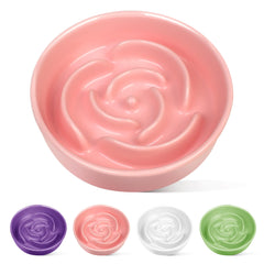 TRUVIC pink ceramic slow feeder dog bowl slows meals for small dogs.