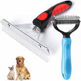 Tsxurepaw undercoat rake on a long-haired dog for detangling and shedding help