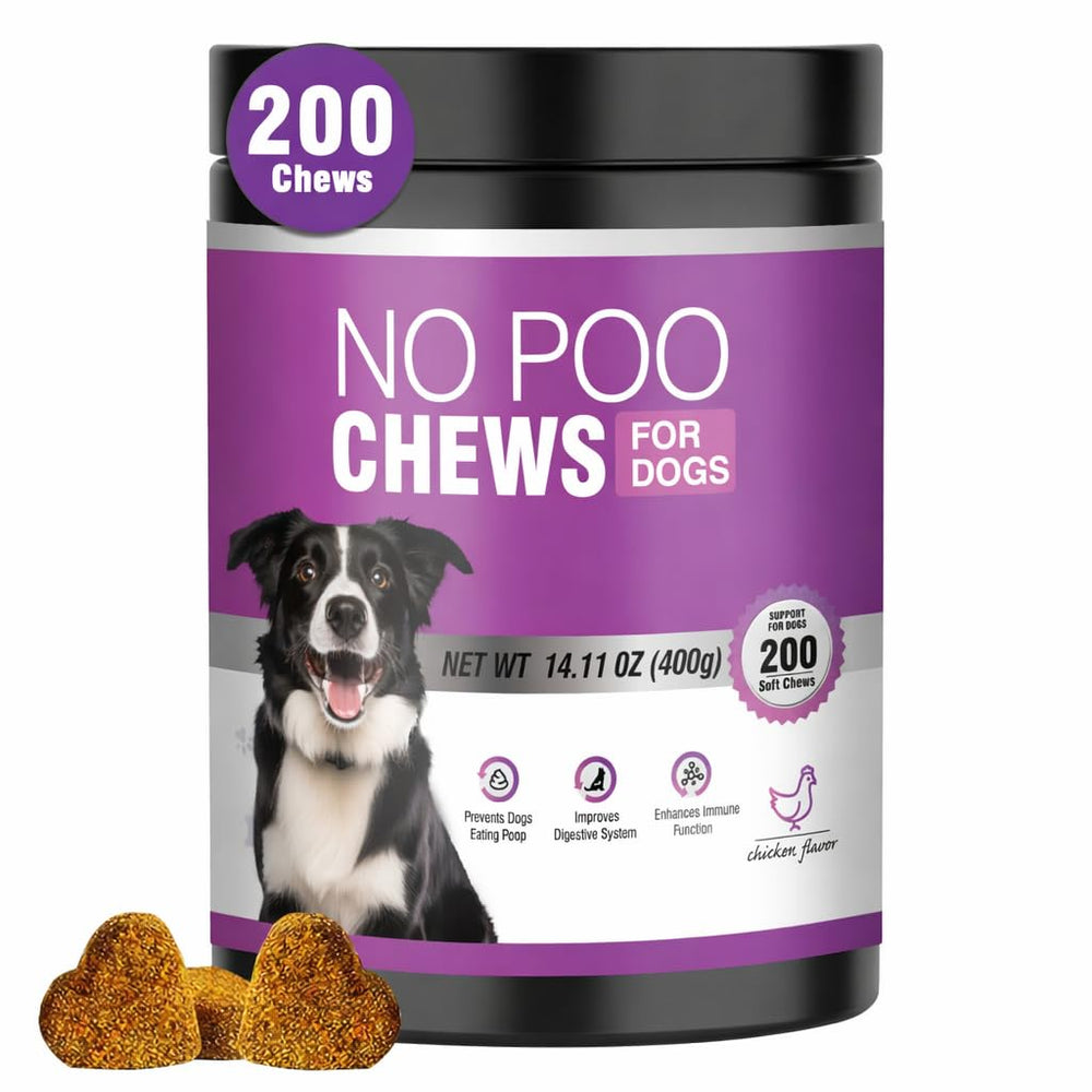 TTIXRL 200 Chews No Poo bottle label highlighting digestive support.