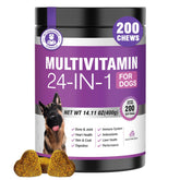 TTLXBL 24-in-1 dog vitamins bottle highlights comprehensive multivitamin for skin, coat, and vitality.