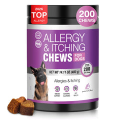 TTLXRL dog allergy chews jar front displays peanut butter flavor, easy administration.