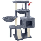 Tuaoeef cat tree with two hammocks offers cozy resting zones for indoor cats.