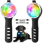 Tubasion dog light clip-on eight modes shown on a collar for night visibility