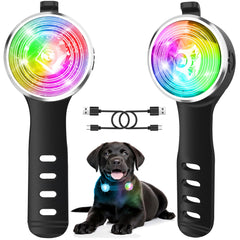 Tubasion dog light clip-on showing eight modes for safer night walks.